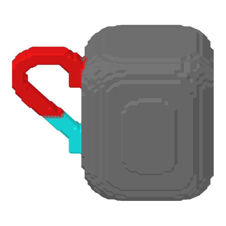 Enamel mug: routing volume colored by appearance-condition assignment.